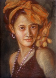 Art gallery - Nancy with bunny - pastels