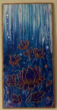 paint pouring purple lotusses