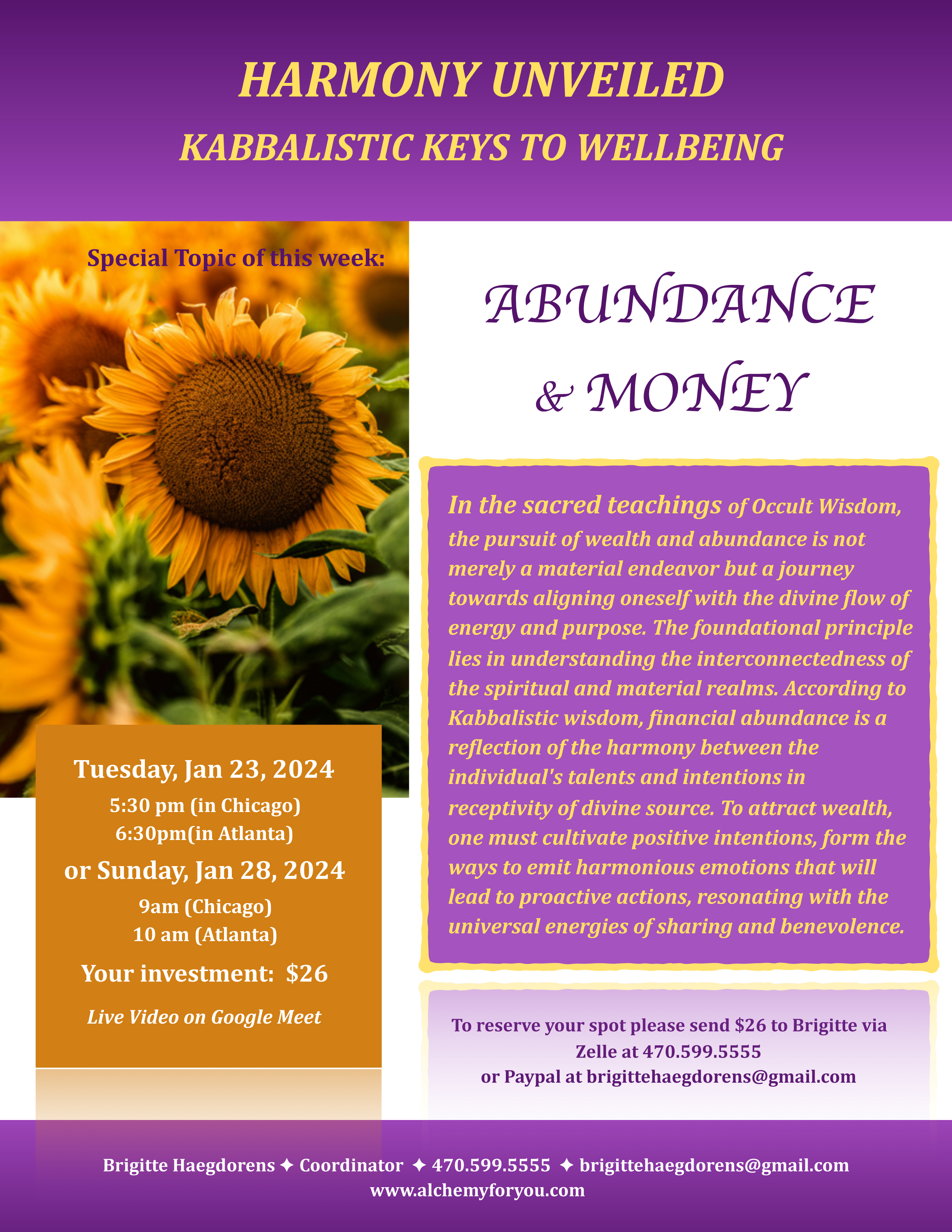 Flyer Kabbalah $26 - Abundance - 1 page- small pic